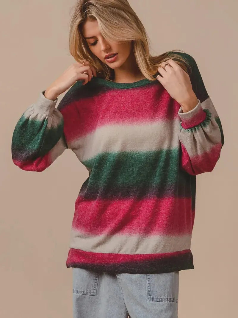BiBi Color Rush Striped Gradation Print Knit Top-Women's Shirts & Tops-Shop Z & Joxa
