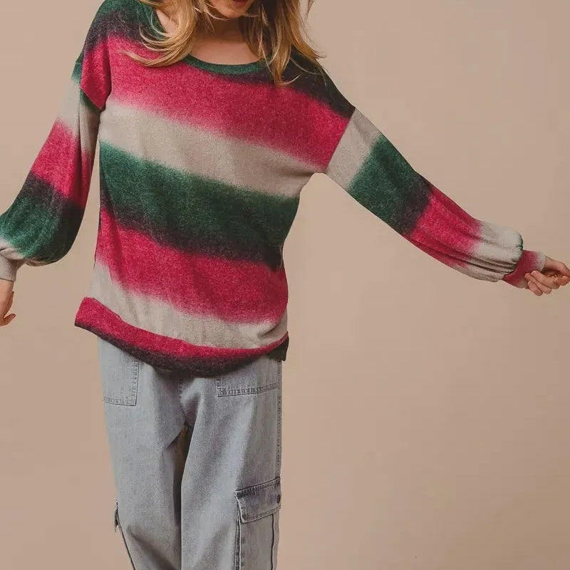 BiBi Color Rush Striped Gradation Print Knit Top-Women's Shirts & Tops-Shop Z & Joxa