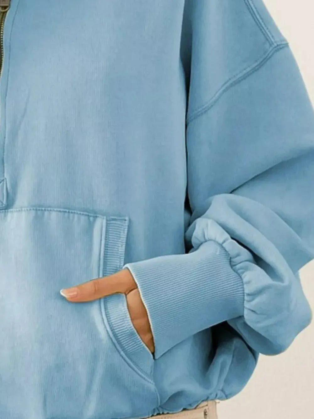 BiBi Cozy Contours Soft Fleece Half Zip Hoodie in Soft Blue-Women's Shirts & Tops-Shop Z & Joxa