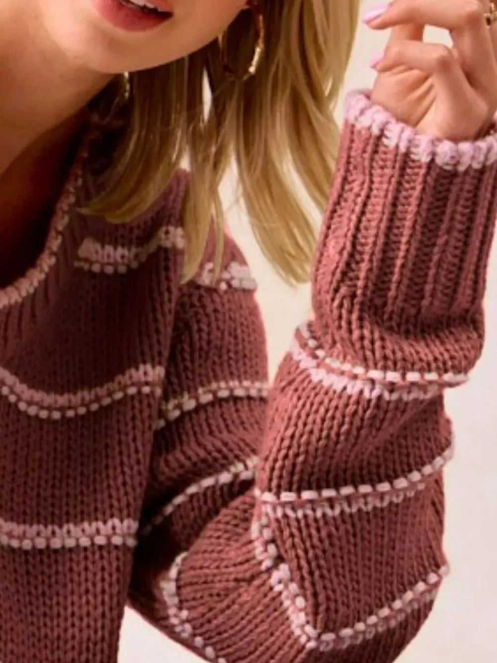 BiBi Cozy Lineup Striped Long Sleeve Knit Sweater-Women's Shirts & Tops-Shop Z & Joxa