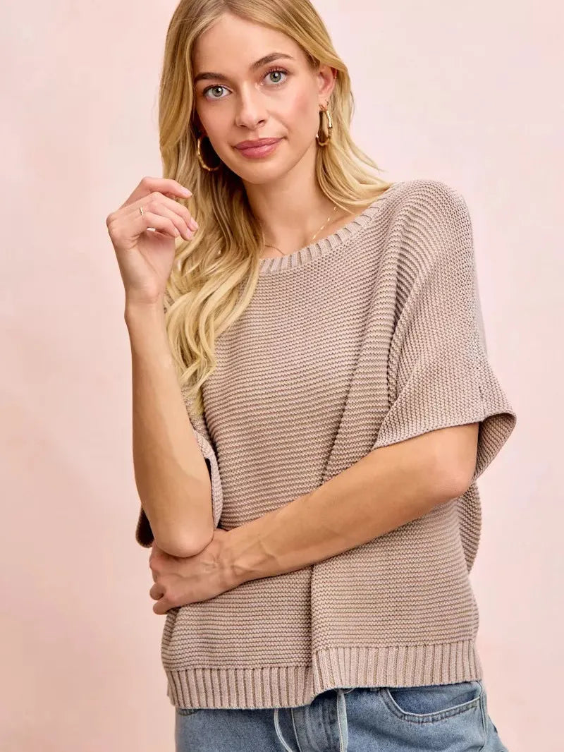 BiBi In the Mood for Mocha Short Dolman Sleeves Knit Top-Women's Shirts & Tops-Shop Z & Joxa