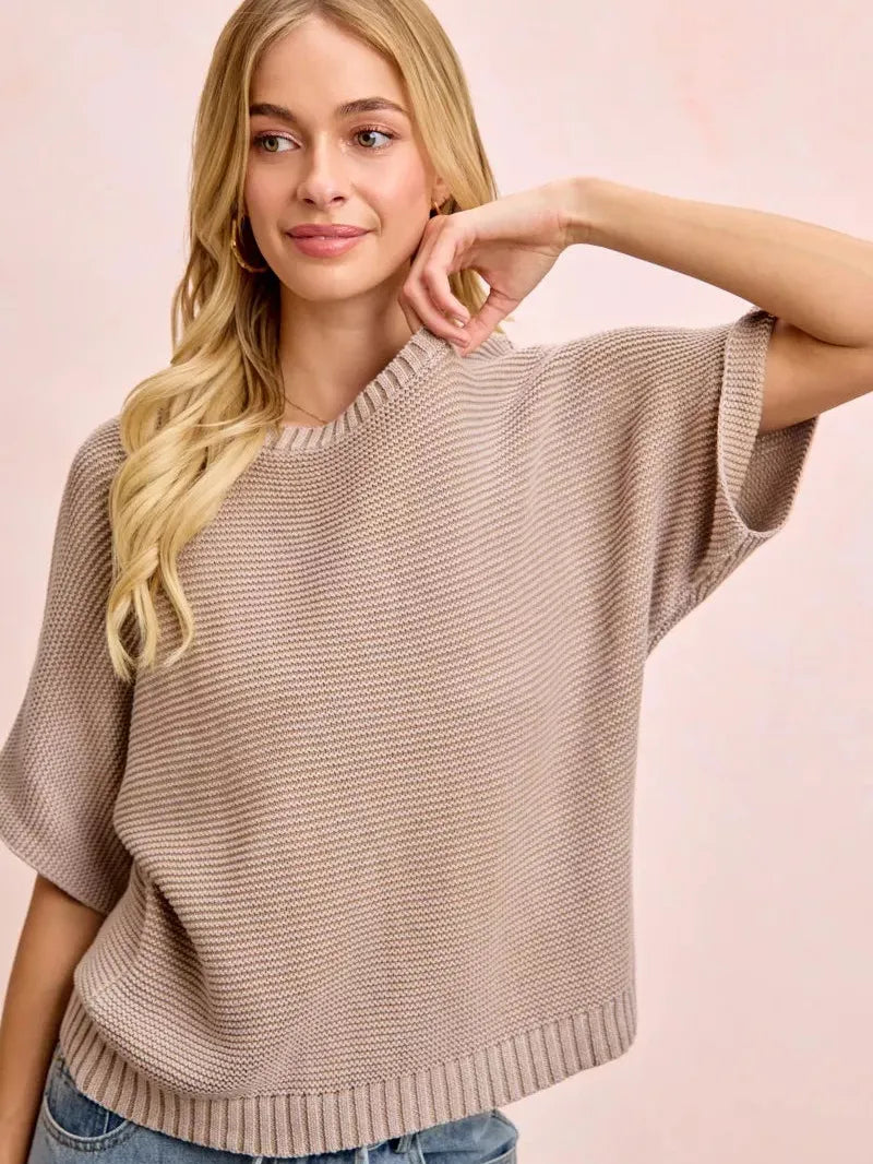 BiBi In the Mood for Mocha Short Dolman Sleeves Knit Top-Women's Shirts & Tops-Shop Z & Joxa