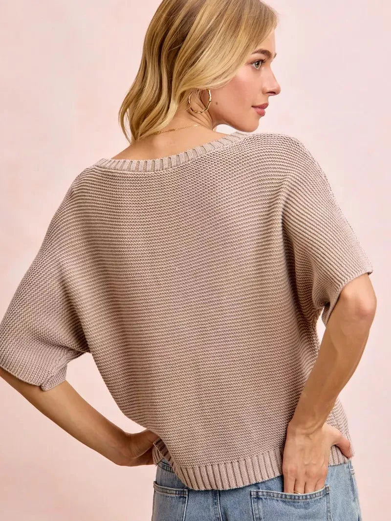 BiBi In the Mood for Mocha Short Dolman Sleeves Knit Top-Women's Shirts & Tops-Shop Z & Joxa