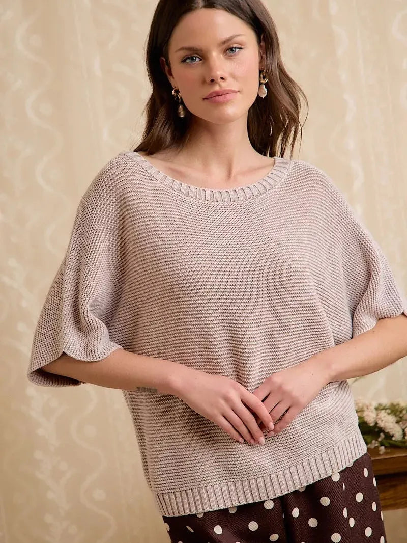 BiBi In the Mood for Mocha Short Dolman Sleeves Knit Top-Women's Shirts & Tops-Shop Z & Joxa