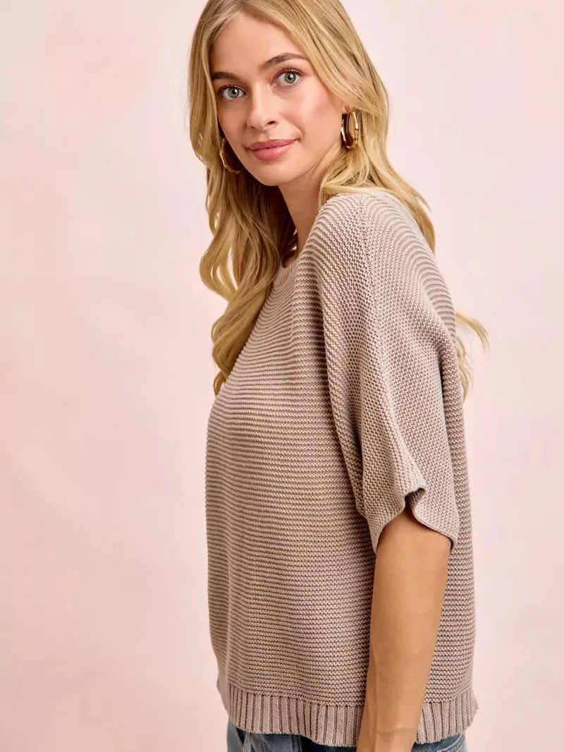 BiBi In the Mood for Mocha Short Dolman Sleeves Knit Top-Women's Shirts & Tops-Shop Z & Joxa