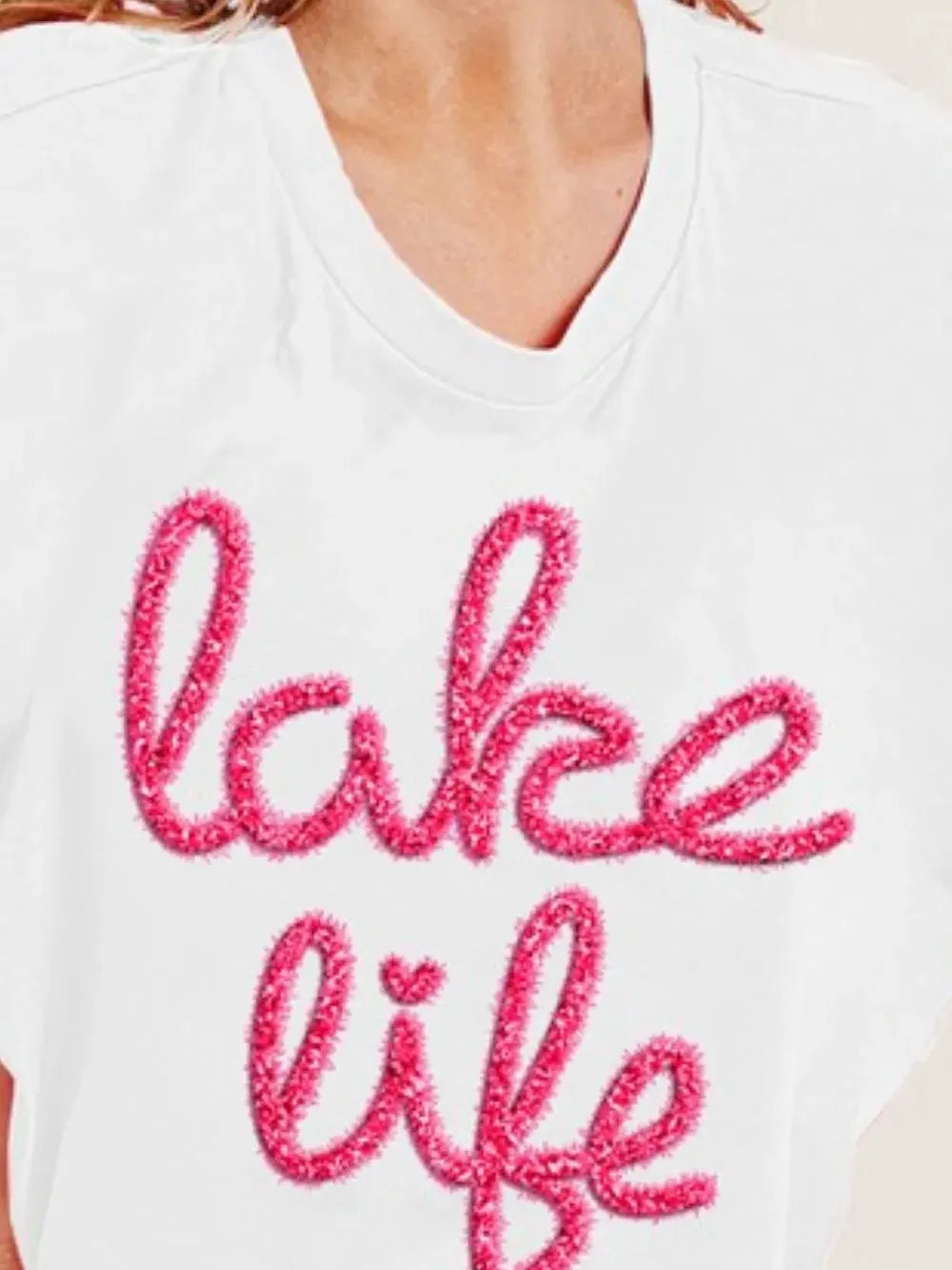BiBi Lake Life Metallic Letter Short Dolman Sleeve Top - White-Women's Shirts & Tops-Shop Z & Joxa
