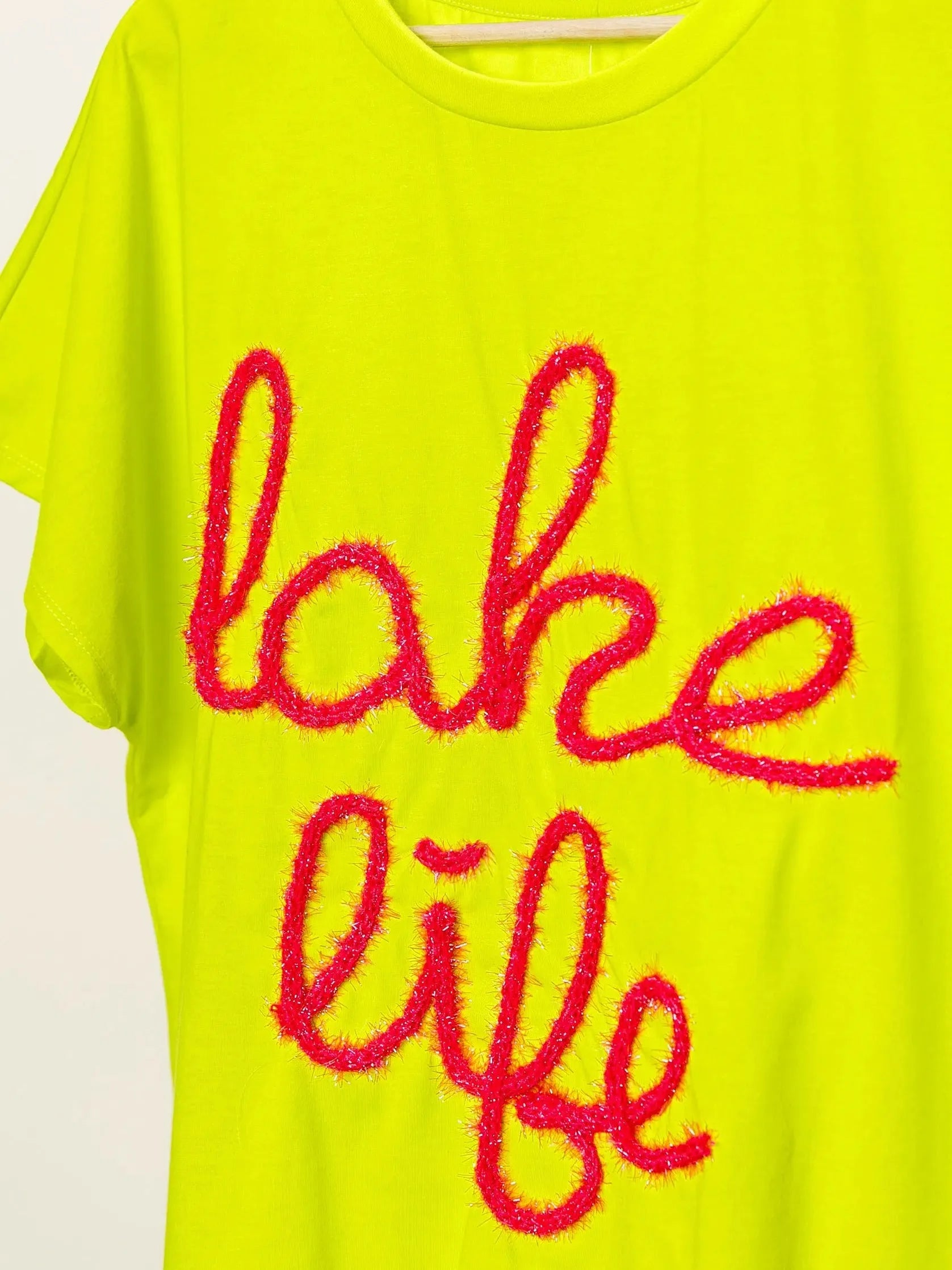 BiBi Lake Life Metallic Letter Short Dolman Sleeve Top - Yellow-Women's Shirts & Tops-Shop Z & Joxa