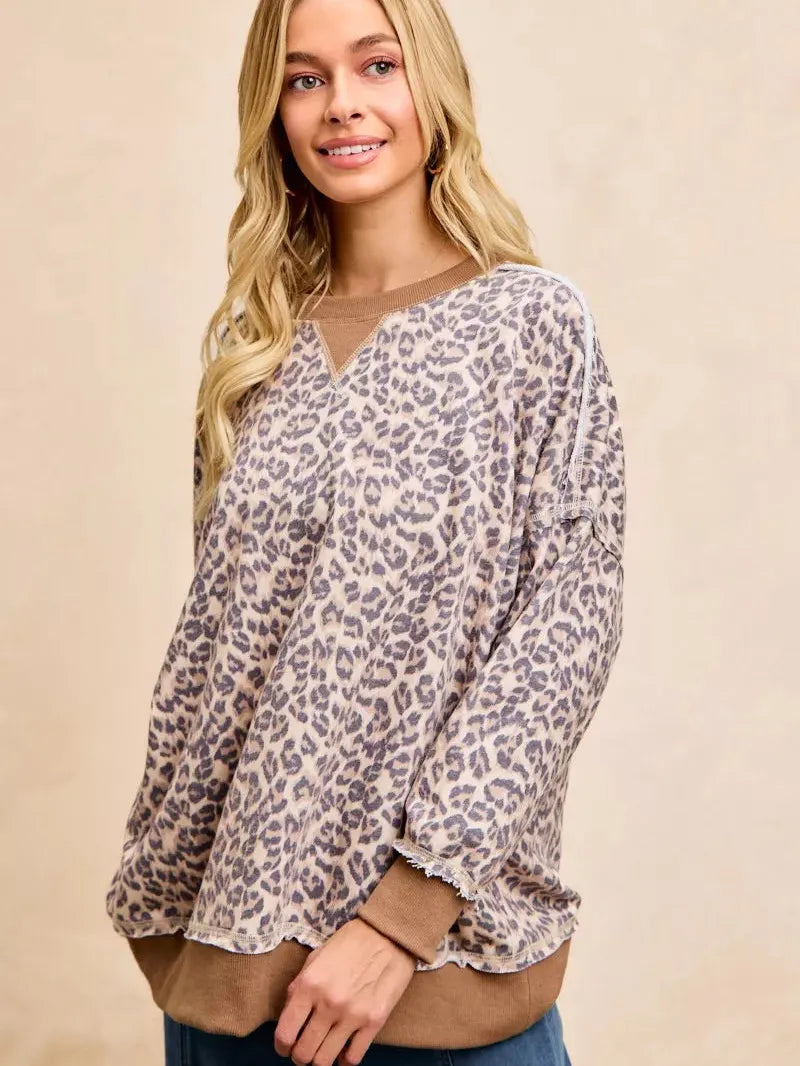 BiBi Leopard Lounge Animal Print French Terry Sweatshirt-Shop Z & Joxa