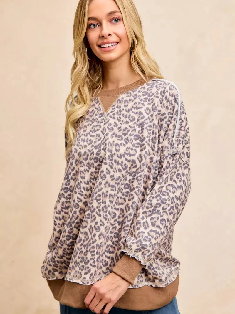 BiBi Leopard Lounge Animal Print French Terry Sweatshirt-Women's Shirts & Tops-Shop Z & Joxa