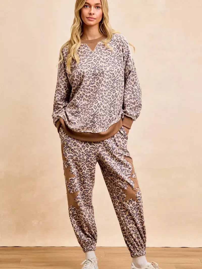 BiBi Leopard Lounge Animal Print French Terry Sweatshirt-Women's Shirts & Tops-Shop Z & Joxa