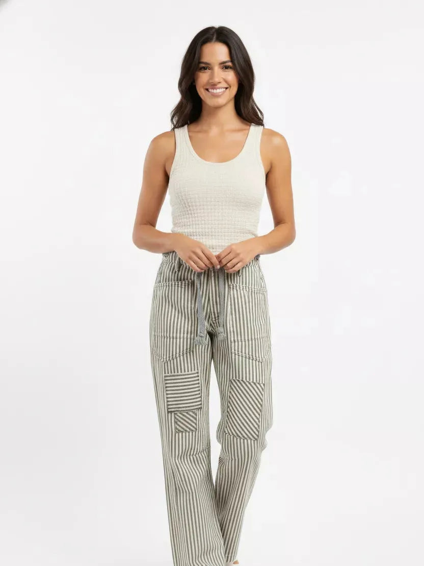 BiBi Midnight Stripes Drawstring Twill Barrel Pants-Women's Pants-Shop Z & Joxa