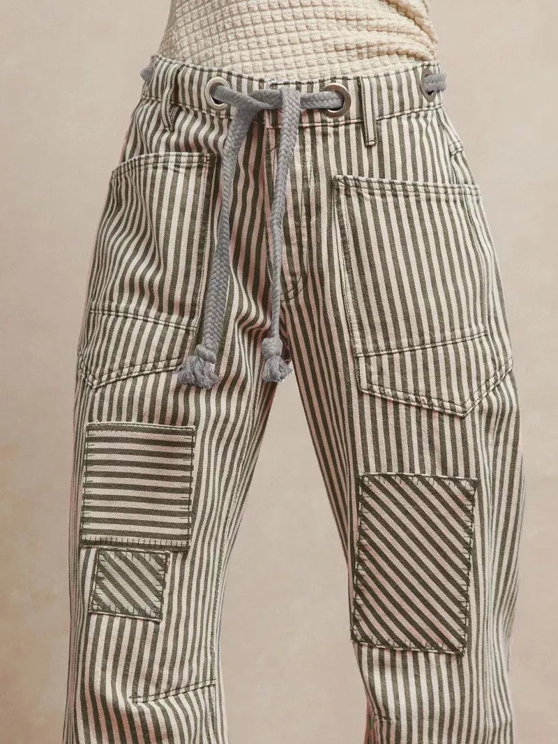 BiBi Midnight Stripes Drawstring Twill Barrel Pants-Women's Pants-Shop Z & Joxa