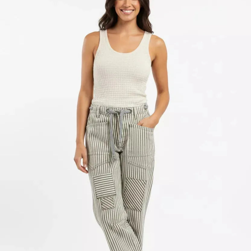 BiBi Midnight Stripes Drawstring Twill Barrel Pants-Women's Pants-Shop Z & Joxa
