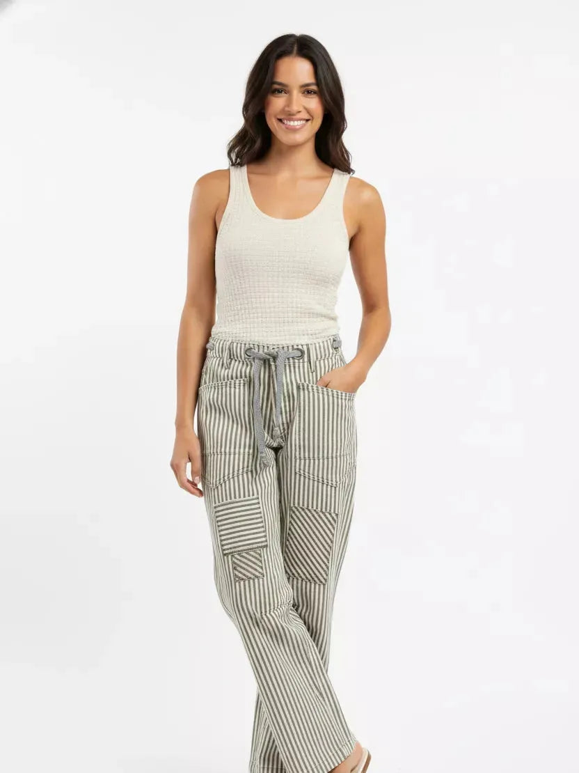 BiBi Midnight Stripes Drawstring Twill Barrel Pants-Women's Pants-Shop Z & Joxa