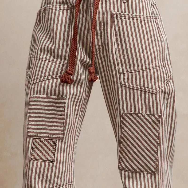BiBi Mocha Stripes Drawstring Twill Barrel Pants-Women's Pants-Shop Z & Joxa
