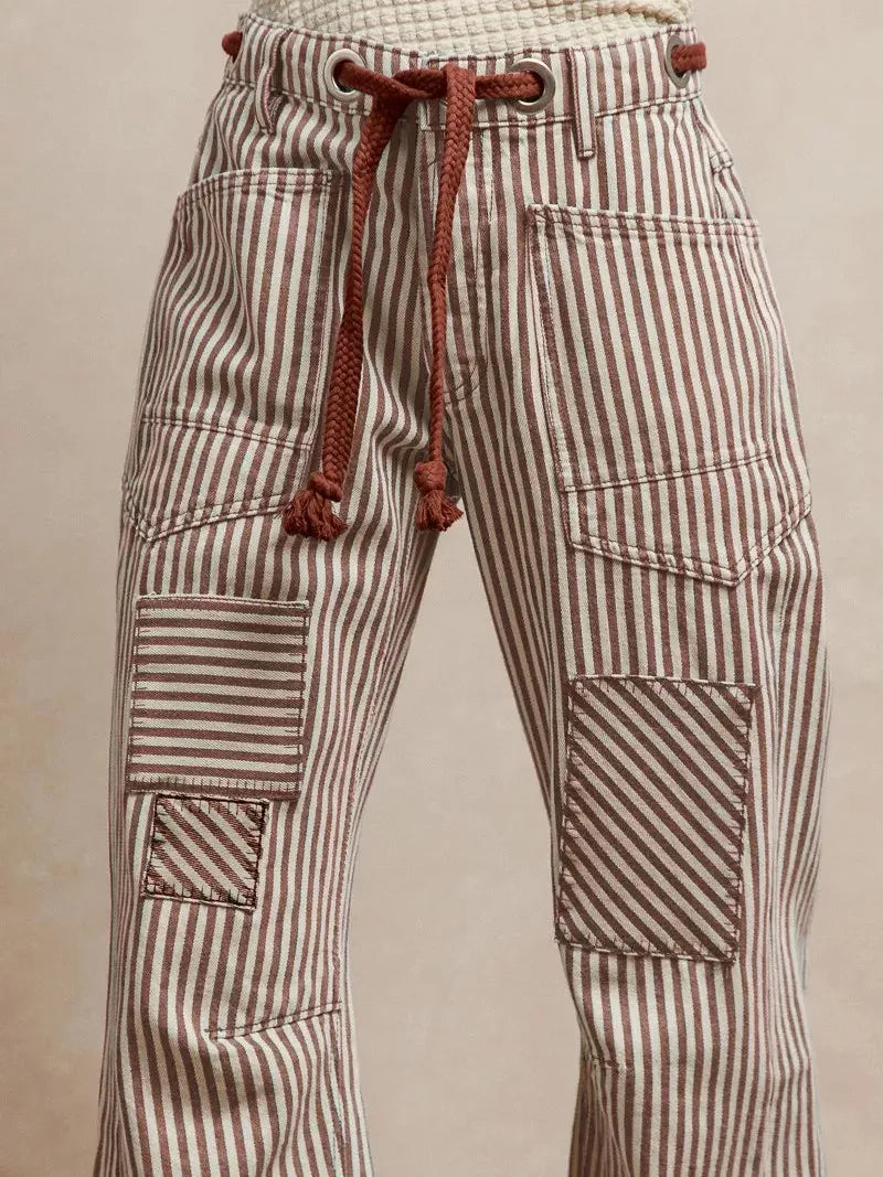 BiBi Mocha Stripes Drawstring Twill Barrel Pants-Women's Pants-Shop Z & Joxa