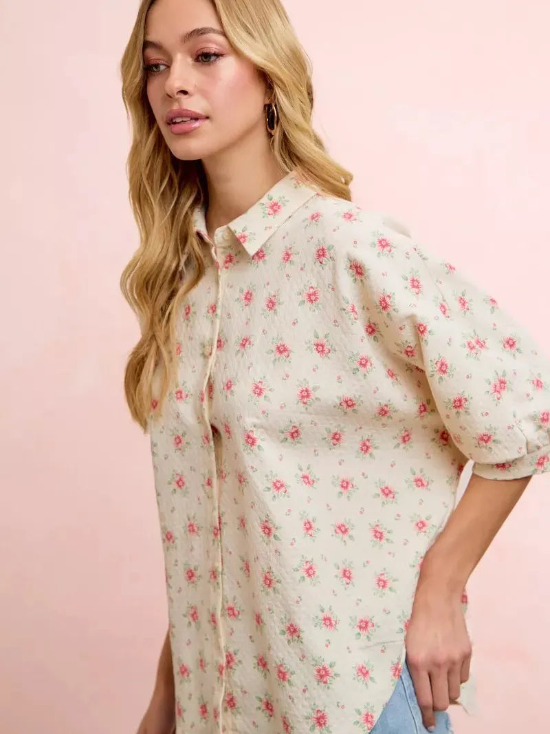 BiBi Rosy and Relaxed Short Sleeve Floral Dolman Blouse Top-Shirts & Tops-Shop Z & Joxa