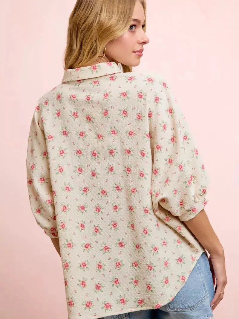 BiBi Rosy and Relaxed Short Sleeve Floral Dolman Blouse Top-Shirts & Tops-Shop Z & Joxa