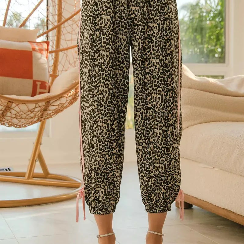 BiBi Run Wild Leopard Joggers With Side Line Drawstrings-Women's Pants-Shop Z & Joxa