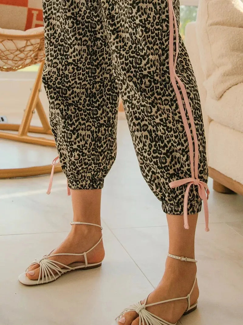 BiBi Run Wild Leopard Joggers With Side Line Drawstrings-Women's Pants-Shop Z & Joxa