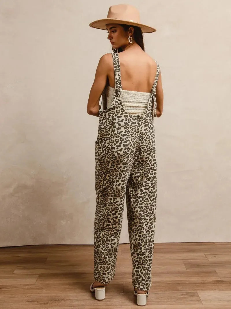 BiBi Sahara Spice Leopard Print Adjustable Strap U-Neck Jumpsuit-Women's Jumpsuits-Shop Z & Joxa