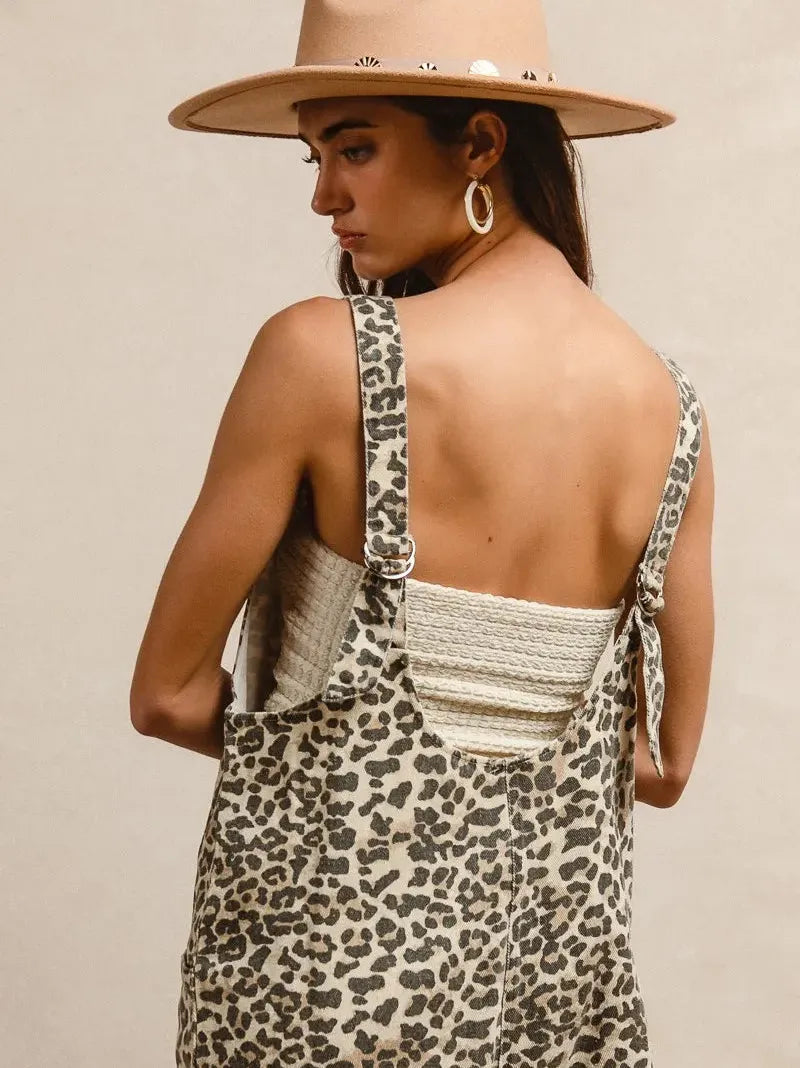 BiBi Sahara Spice Leopard Print Adjustable Strap U-Neck Jumpsuit-Women's Jumpsuits-Shop Z & Joxa