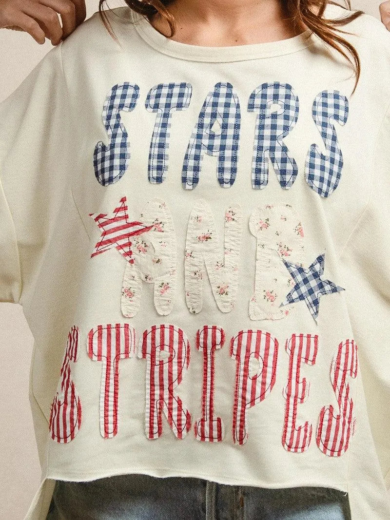 BiBi Star Struck Stars and Stripes Patchwork Oversized T-Shirt-Women's Shirts & Tops-Shop Z & Joxa