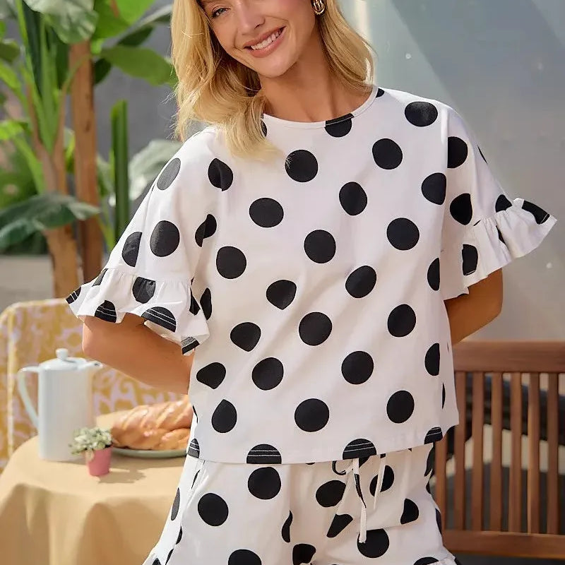 BiBi Sweet Spot Ruffled Polka Dot Shirt and Shorts Set-Women's Sets-Shop Z & Joxa