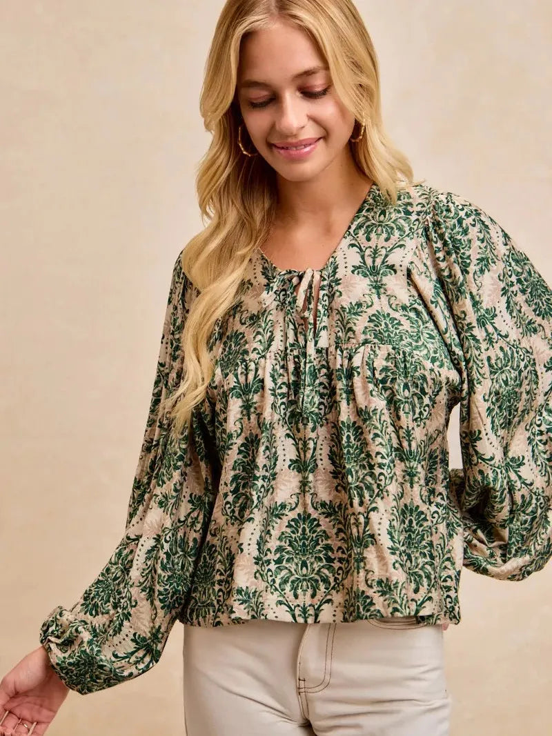 BiBi Twist of Romance Balloon Sleeve Front Tie Blouse-Women's Shirts & Tops-Shop Z & Joxa