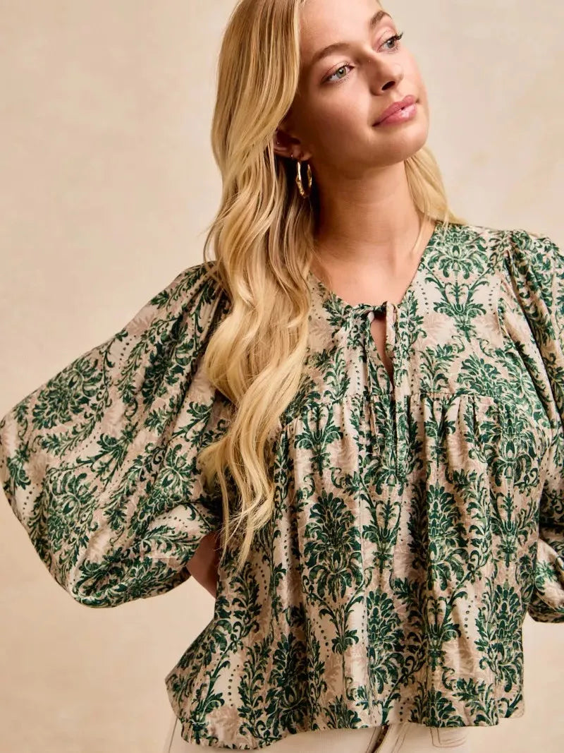 BiBi Twist of Romance Balloon Sleeve Front Tie Blouse-Women's Shirts & Tops-Shop Z & Joxa