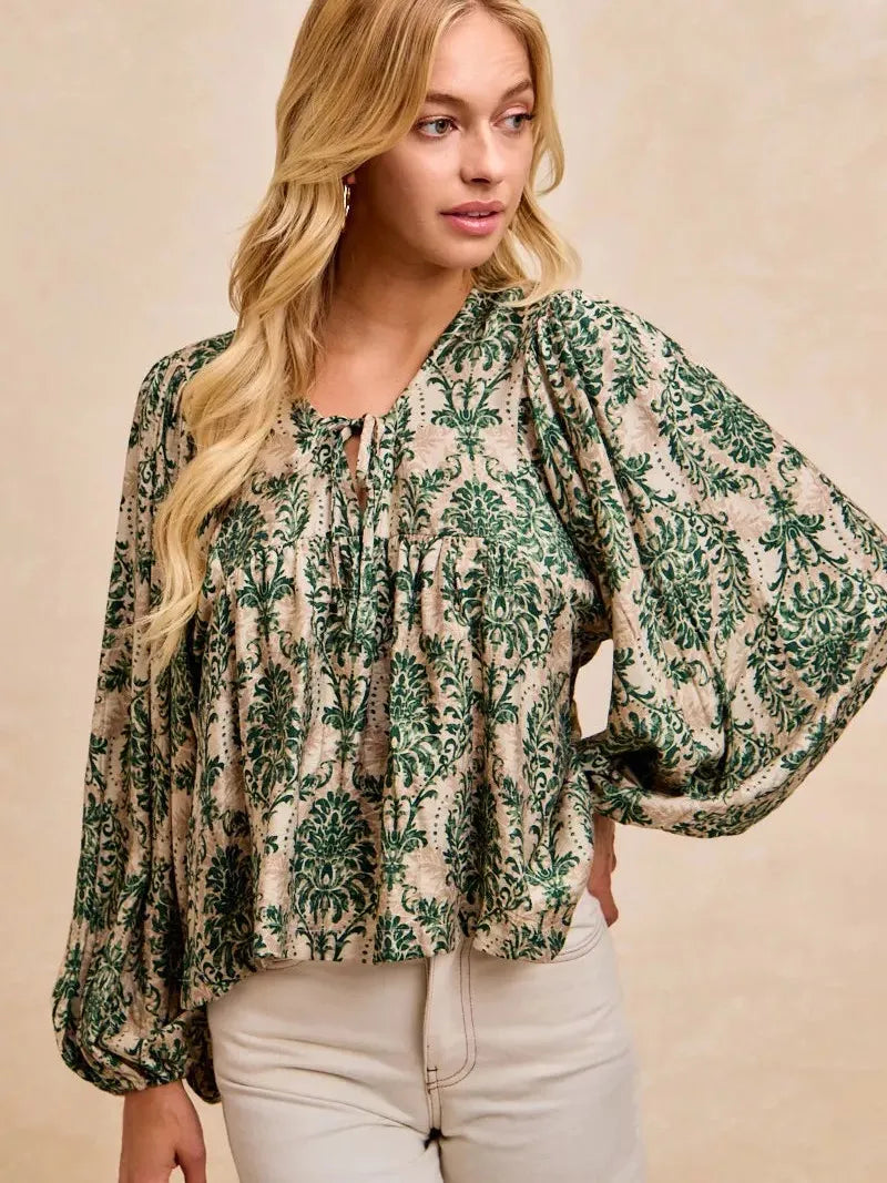 BiBi Twist of Romance Balloon Sleeve Front Tie Blouse-Women's Shirts & Tops-Shop Z & Joxa