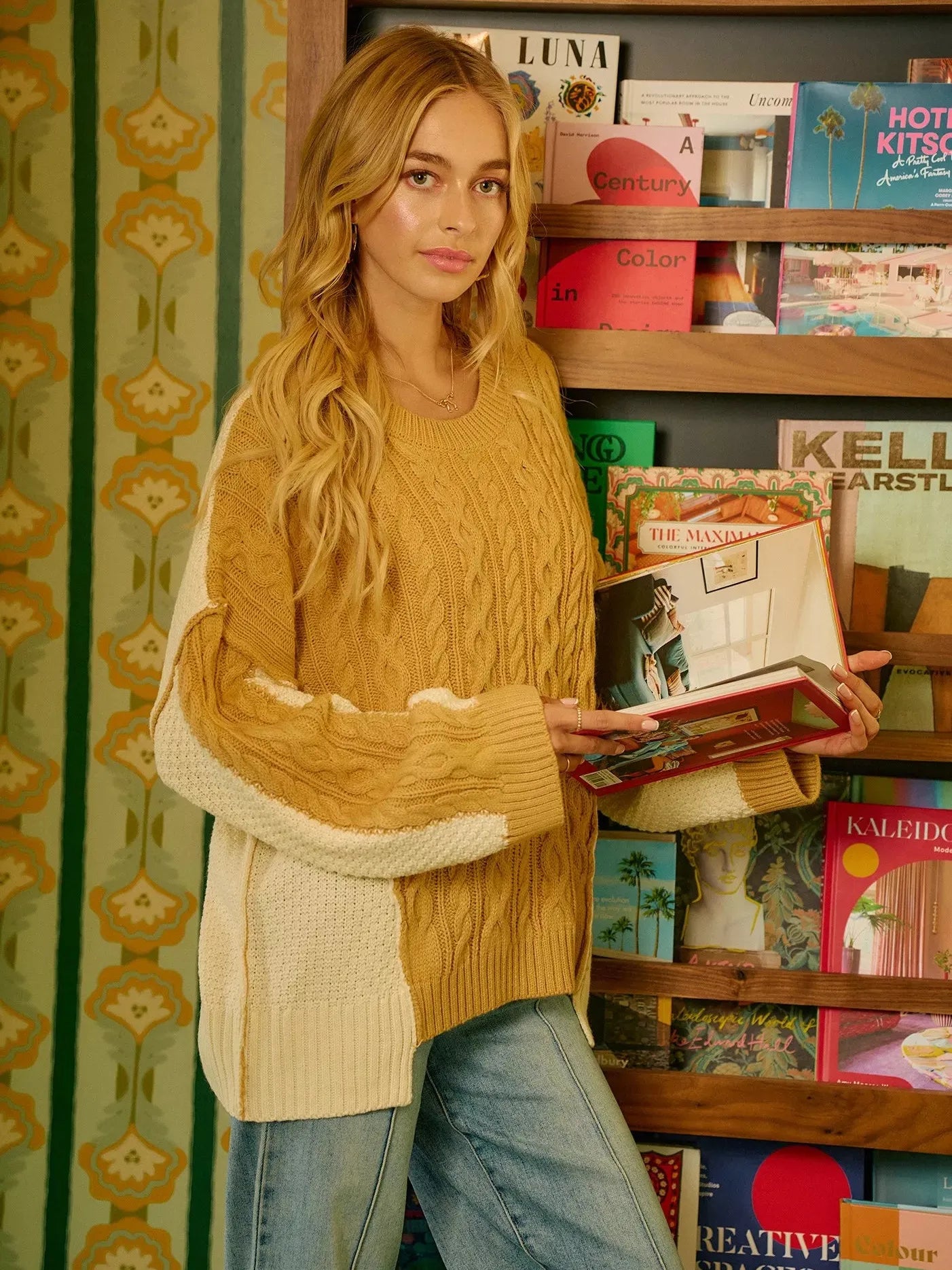 BiBi Uneven Elegance Cable Knit With Hacci Combo Sweater-Women's Shirts & Tops-Shop Z & Joxa