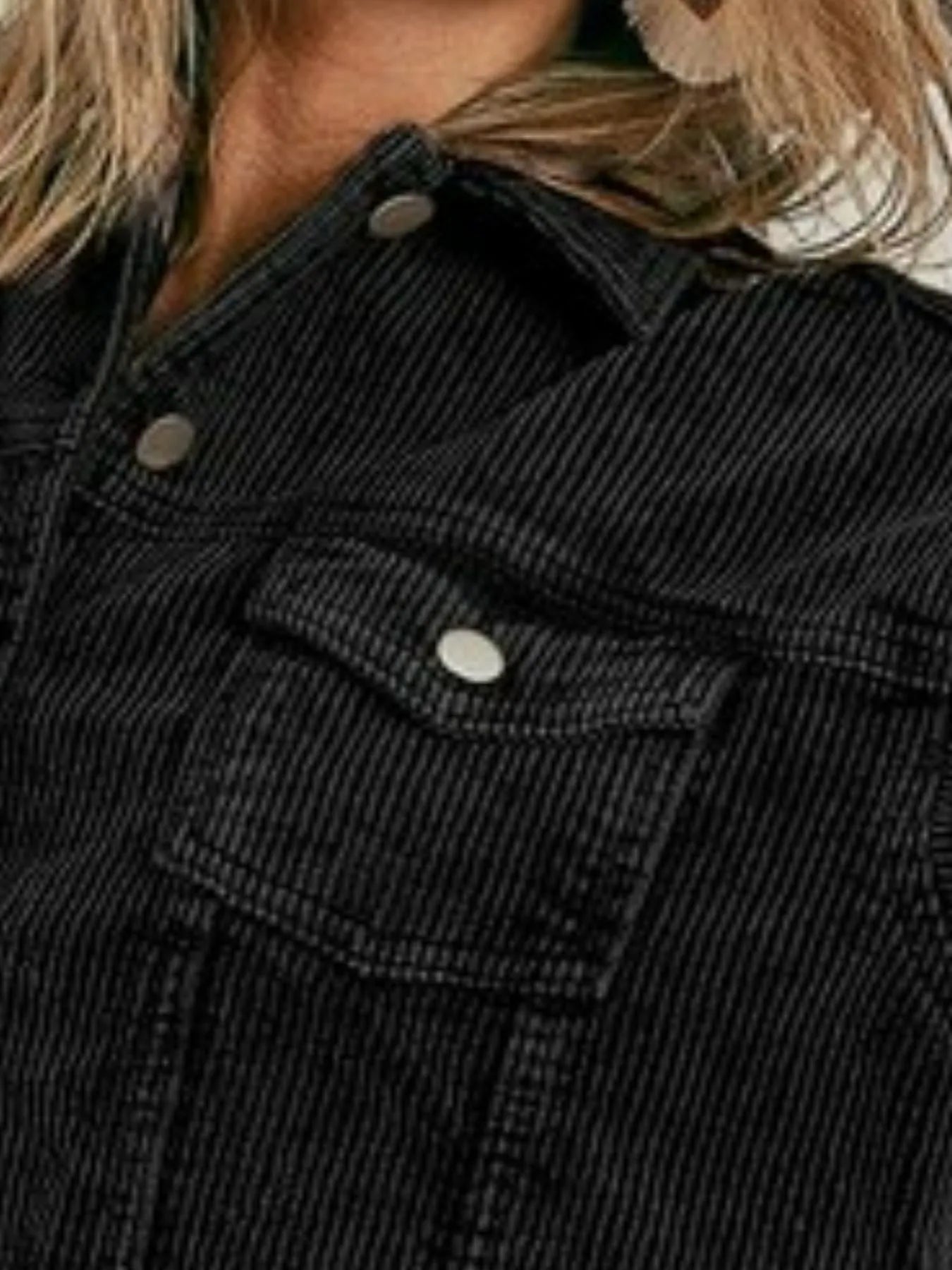 BiBi Vintage Black Wash Buttoned Corduroy Frayed Edge Jacket-Coats & Jackets-Shop Z & Joxa