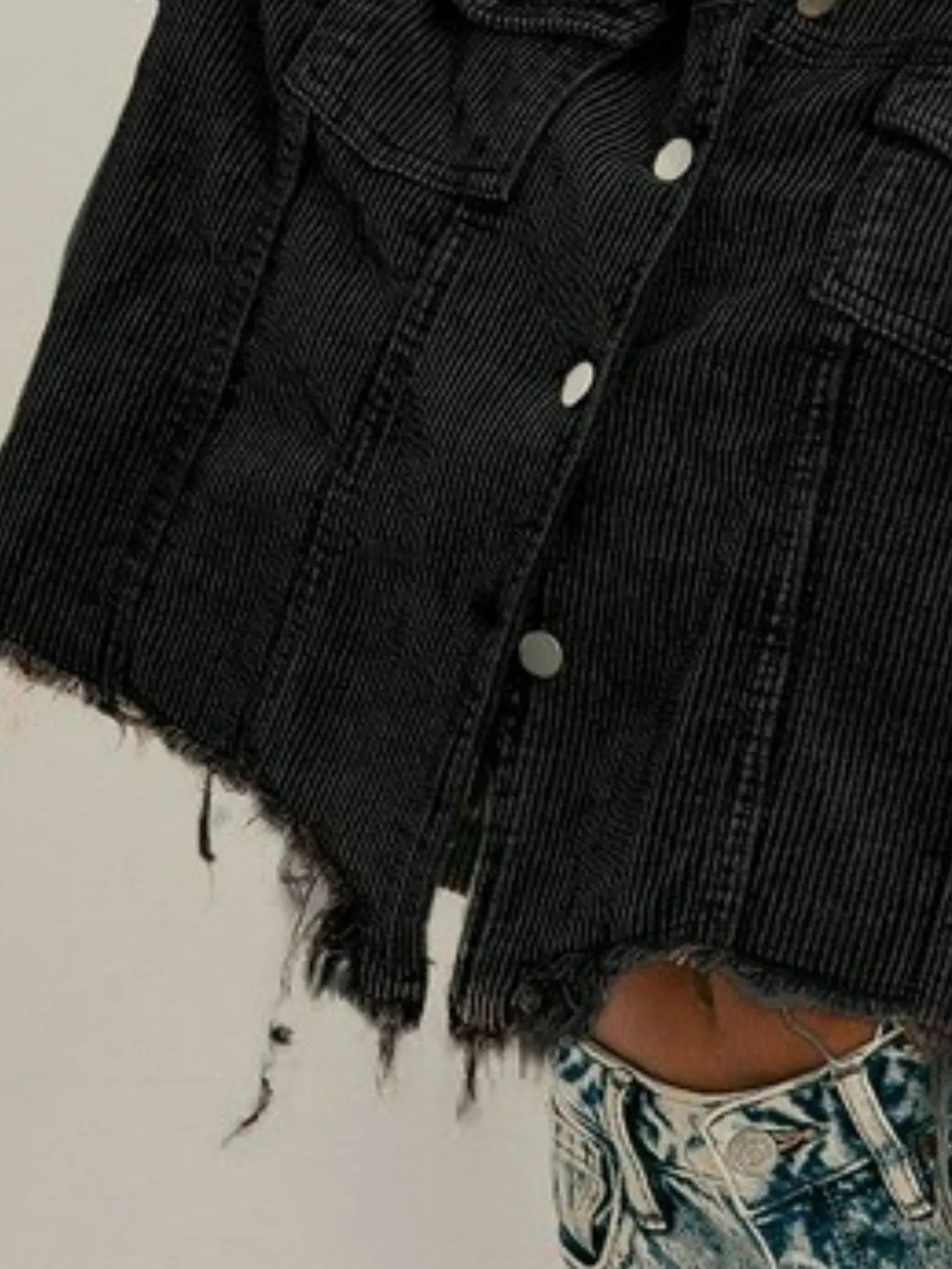 BiBi Vintage Black Wash Buttoned Corduroy Frayed Edge Jacket-Coats & Jackets-Shop Z & Joxa