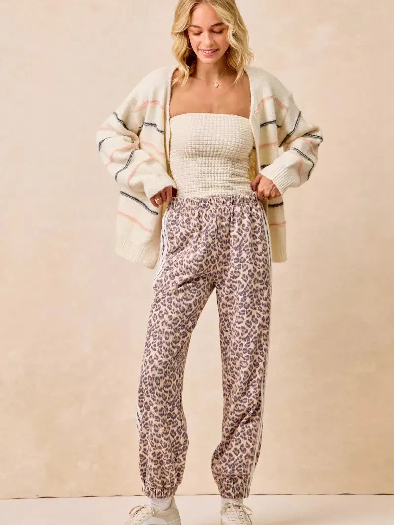BiBi Wild Side Leopard Track Pants with Side stripes-Women's Pants-Shop Z & Joxa