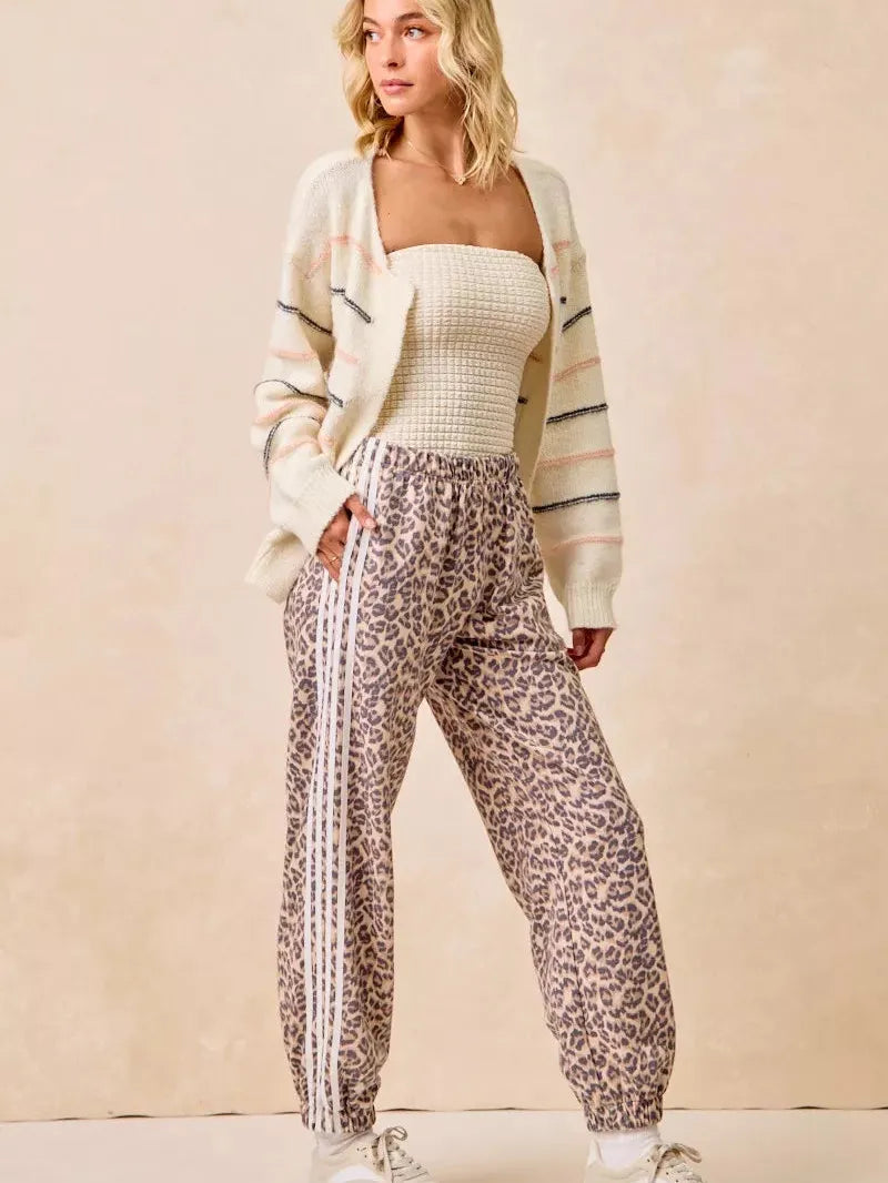 BiBi Wild Side Leopard Track Pants with Side stripes-Women's Pants-Shop Z & Joxa