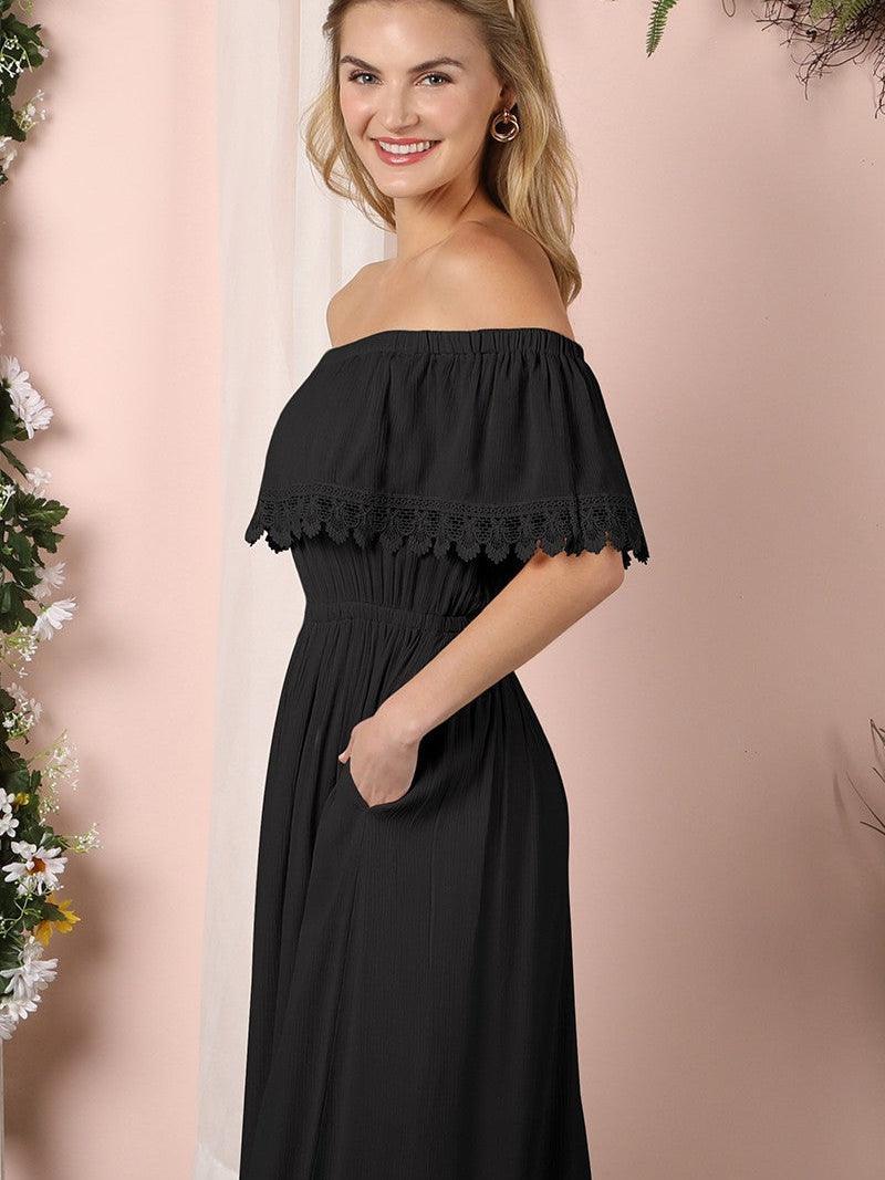 Black Beauty Off the Shoulder Maxi Sun Dress-Women's Dresses-Shop Z & Joxa