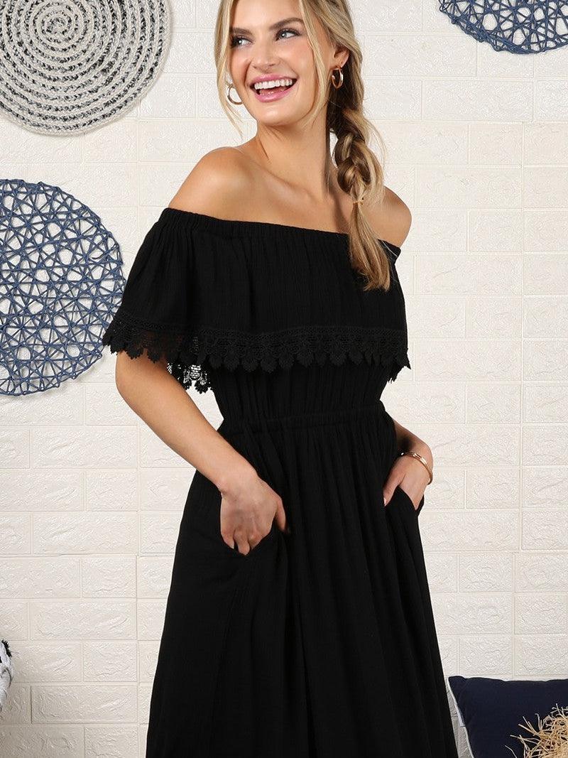 Black Beauty Off the Shoulder Maxi Sun Dress-Women's Dresses-Shop Z & Joxa