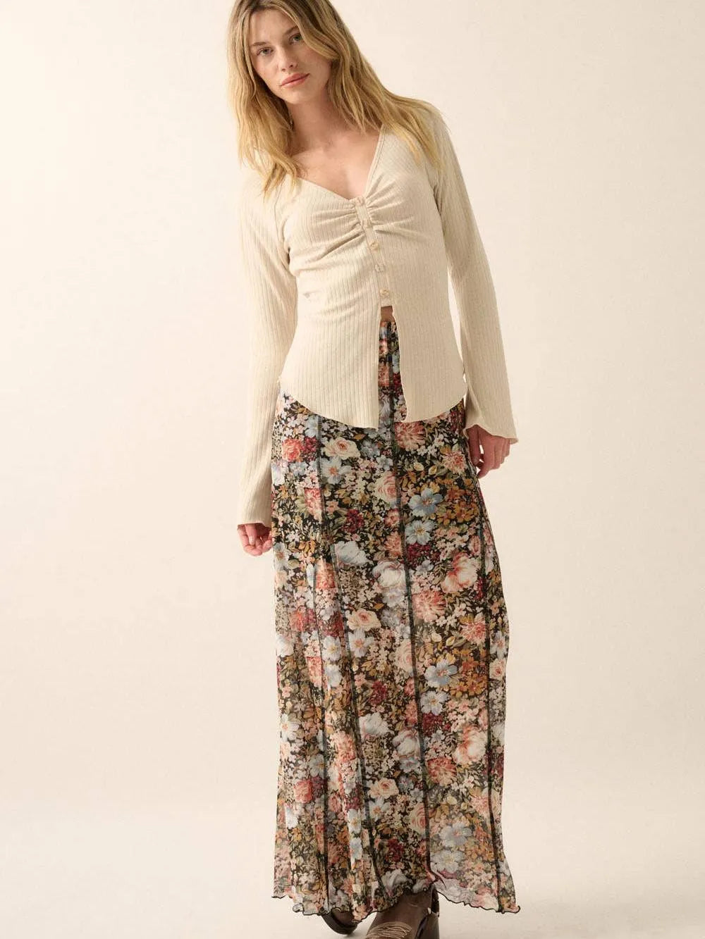 Bloom & Groove Black Floral Inverted Seam Maxi Skirt-Women's Skirts & Skorts-Shop Z & Joxa