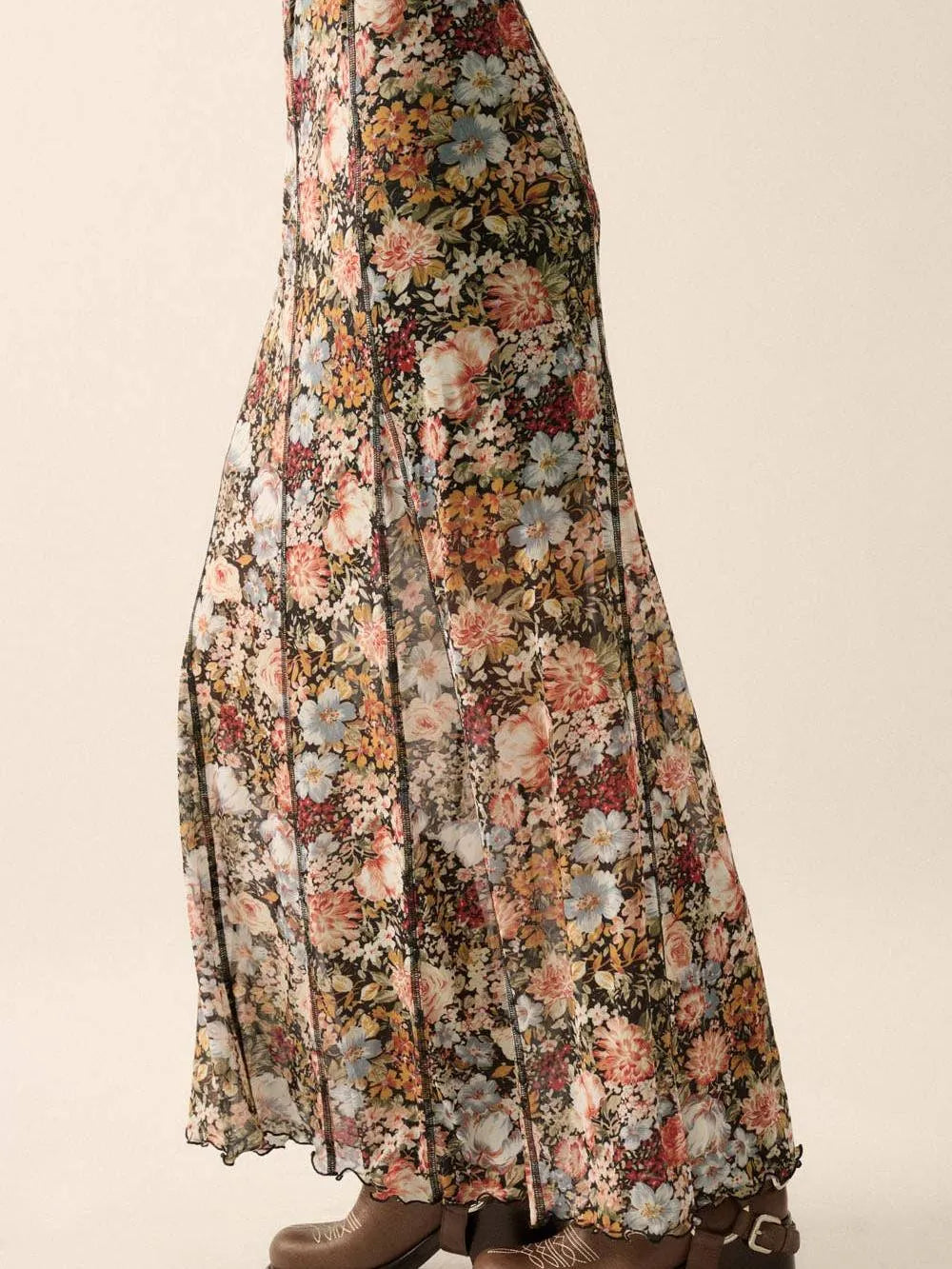 Bloom & Groove Black Floral Inverted Seam Maxi Skirt-Women's Skirts & Skorts-Shop Z & Joxa