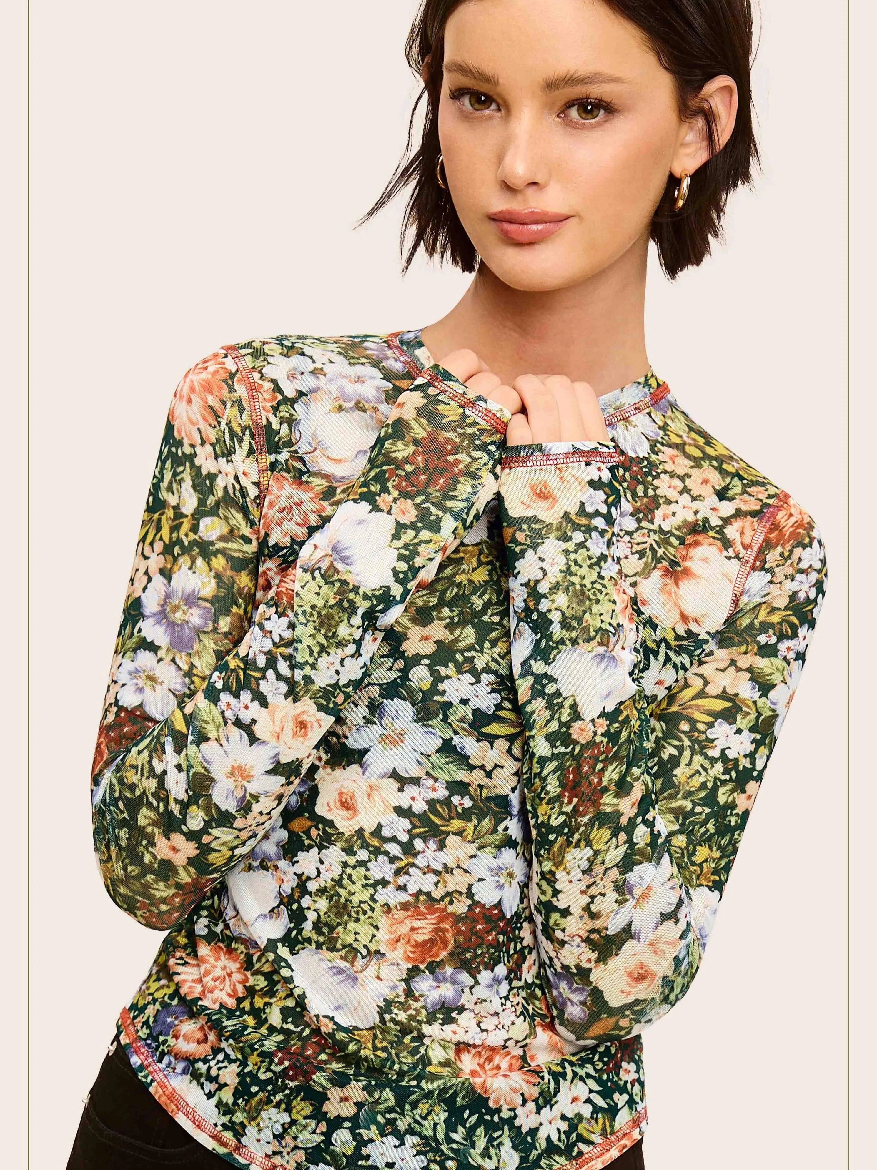 Bloom & Layer Sheer Black Floral Mesh Top-Women's Shirts & Tops-Shop Z & Joxa