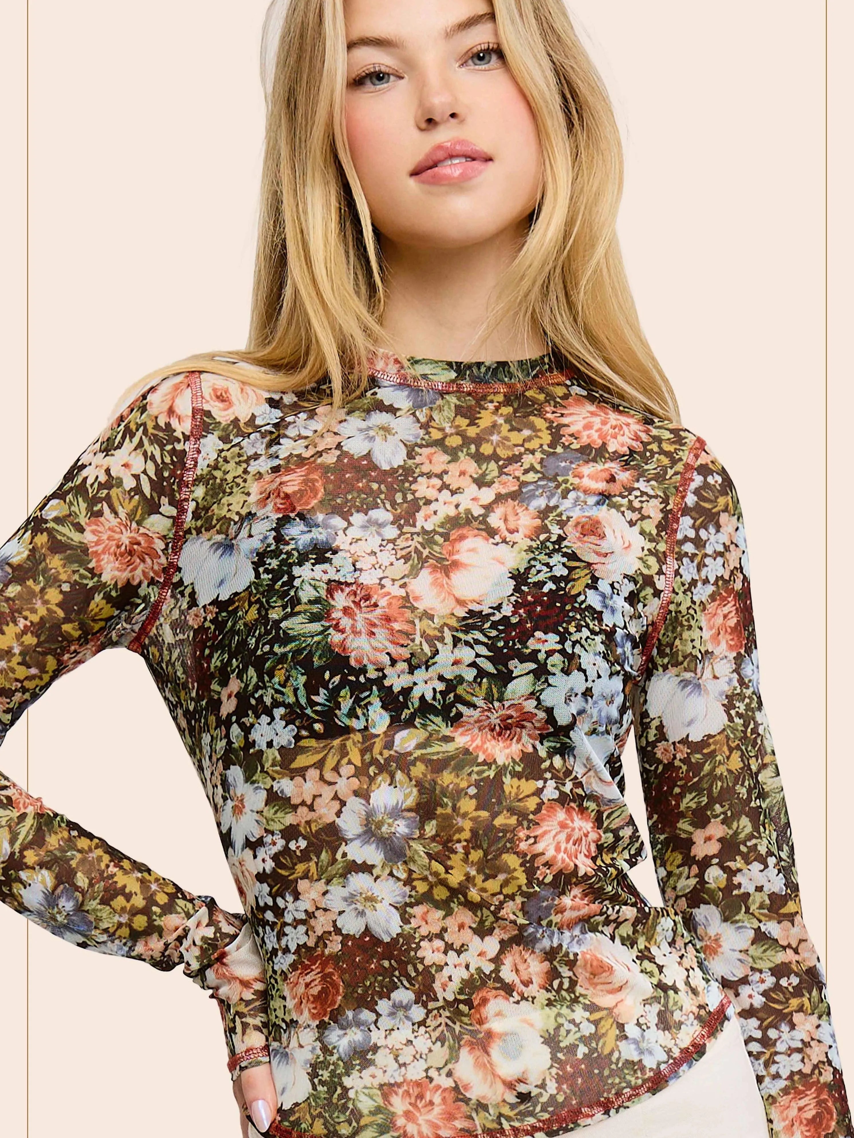 Bloom & Layer Sheer Black Floral Mesh Top-Women's Shirts & Tops-Shop Z & Joxa