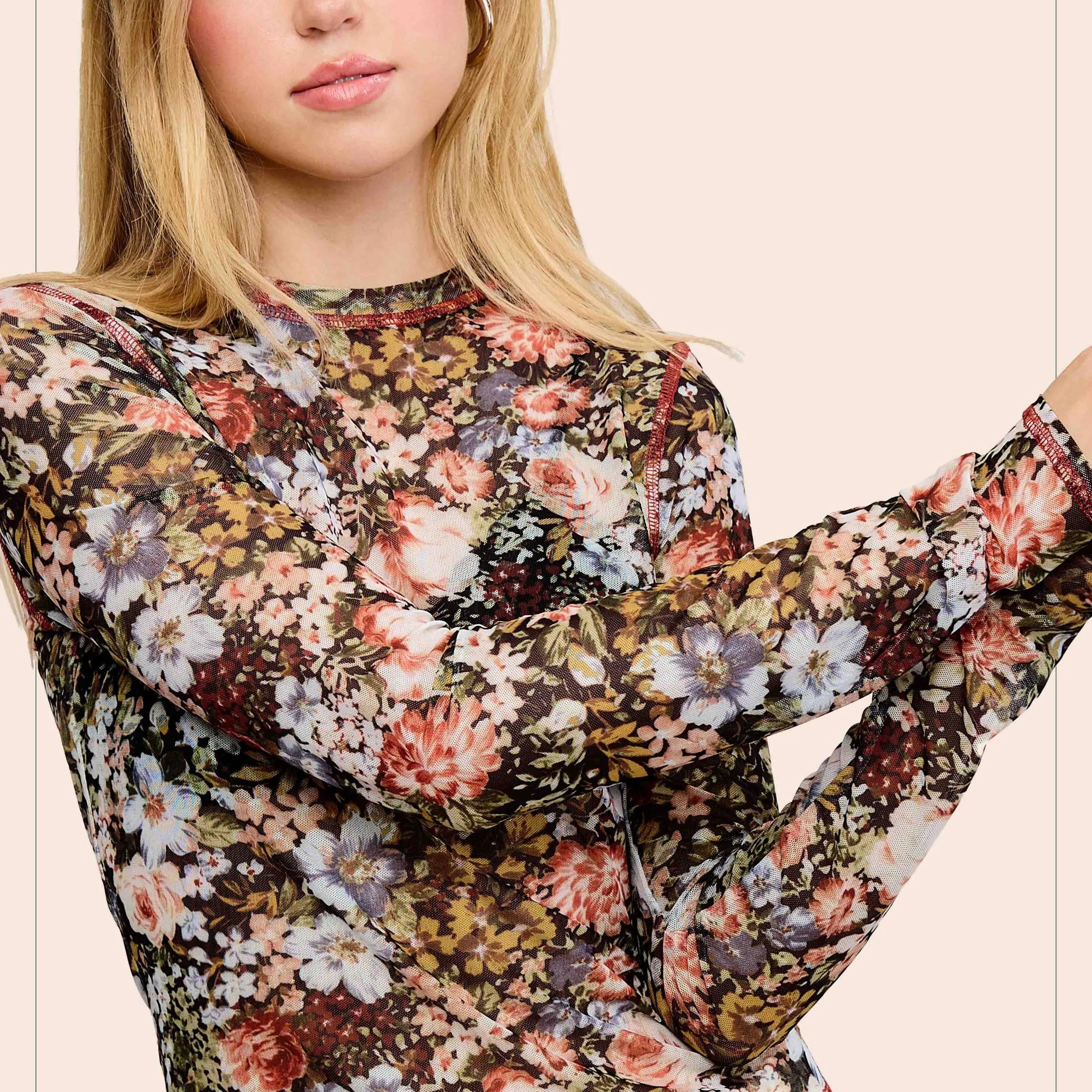 Bloom & Layer Sheer Black Floral Mesh Top-Women's Shirts & Tops-Shop Z & Joxa