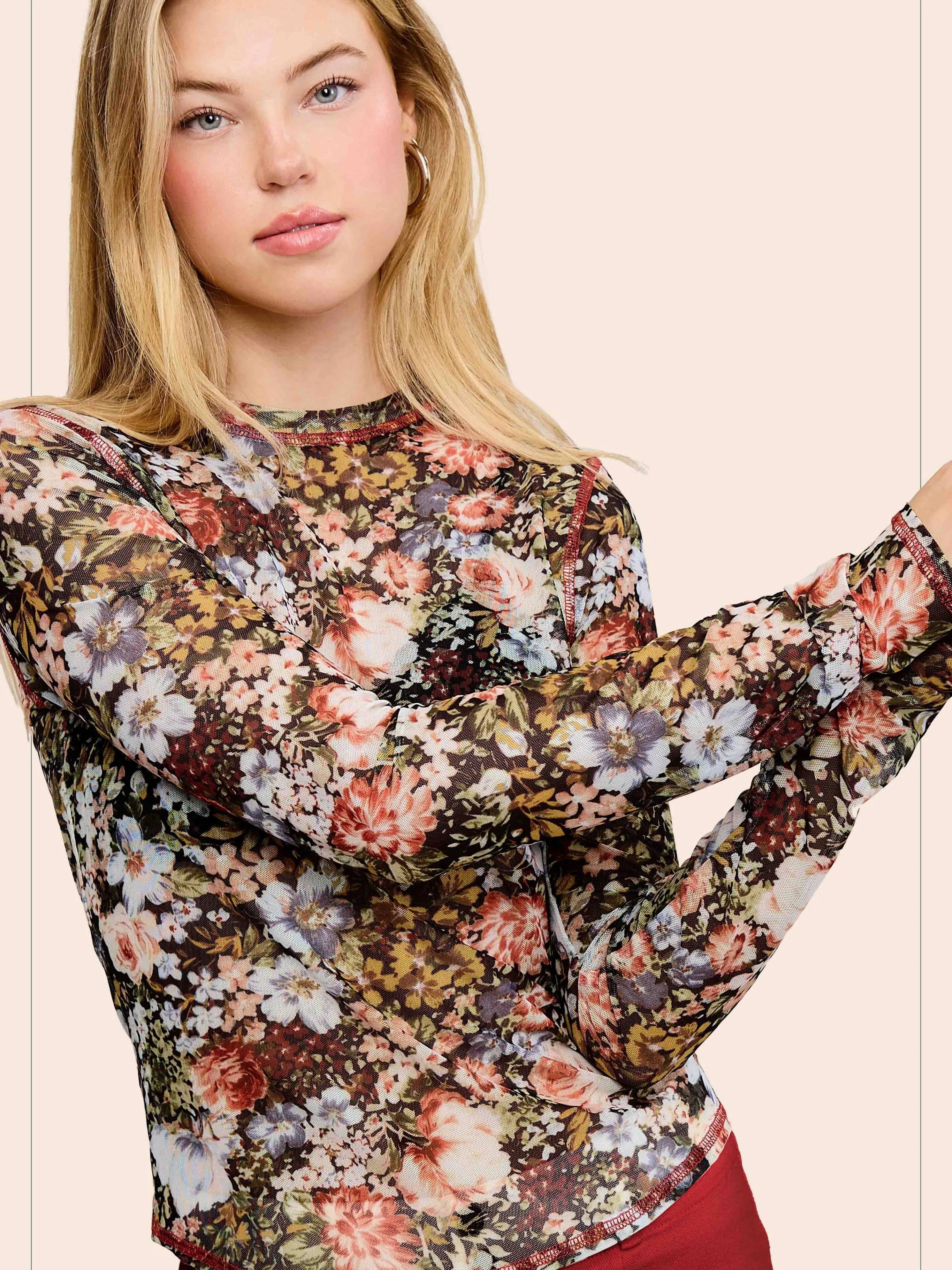 Bloom & Layer Sheer Black Floral Mesh Top-Women's Shirts & Tops-Shop Z & Joxa