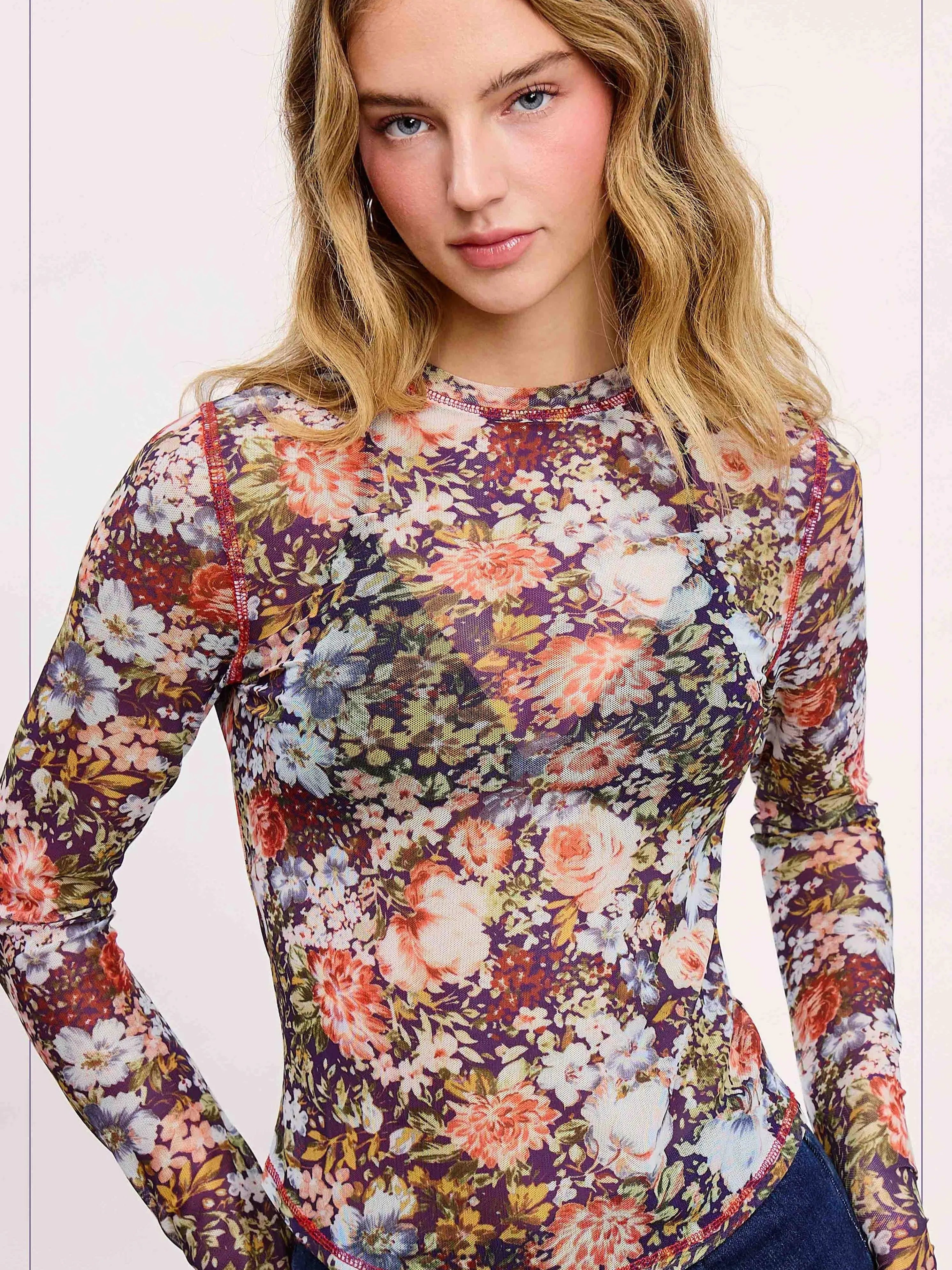 Bloom & Layer Sheer Black Floral Mesh Top-Women's Shirts & Tops-Shop Z & Joxa