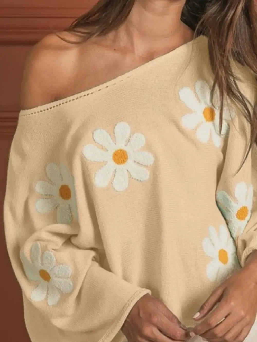 Bloom and Cozy Daisy Embroidered Oversized Knit Top-Women's Shirts & Tops-Shop Z & Joxa