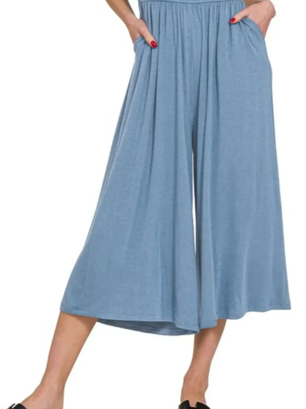 Blue Diamond Elegance Strapless Palazzo Pocket Jumpsuit by Zenana-Women's Jumpsuits-Shop Z & Joxa