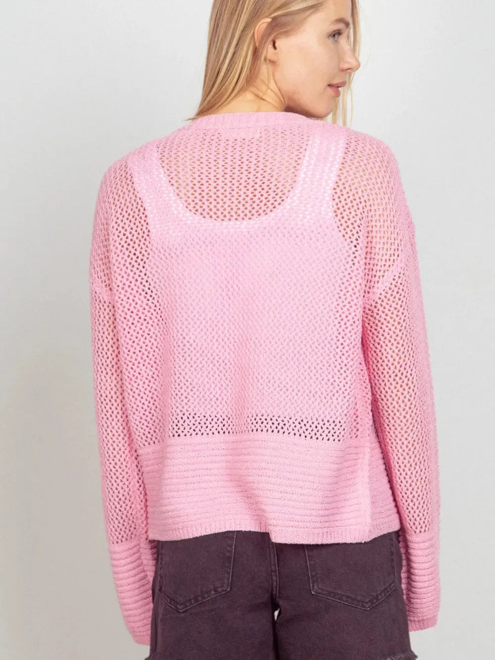 Blush Breeze Eyelet Cardigan by Very J-Women's Shirts & Tops-Shop Z & Joxa