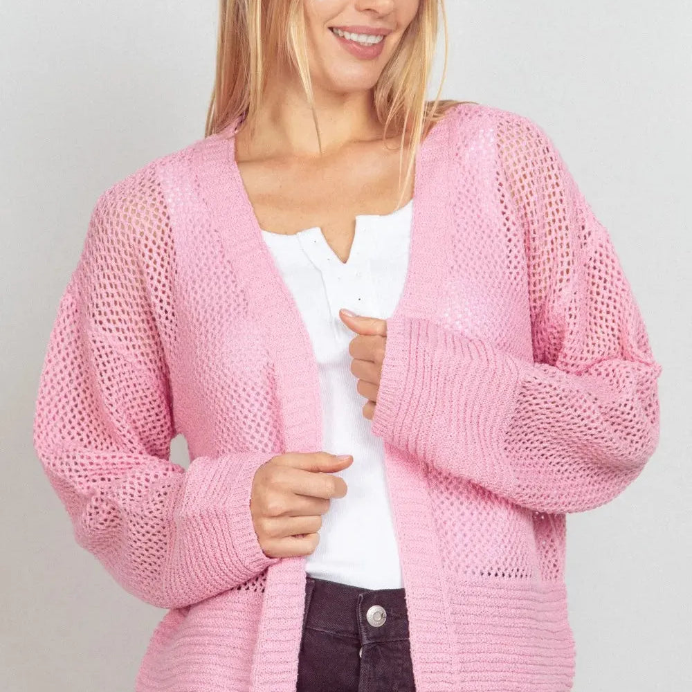 Blush Breeze Eyelet Cardigan by Very J-Women's Shirts & Tops-Shop Z & Joxa