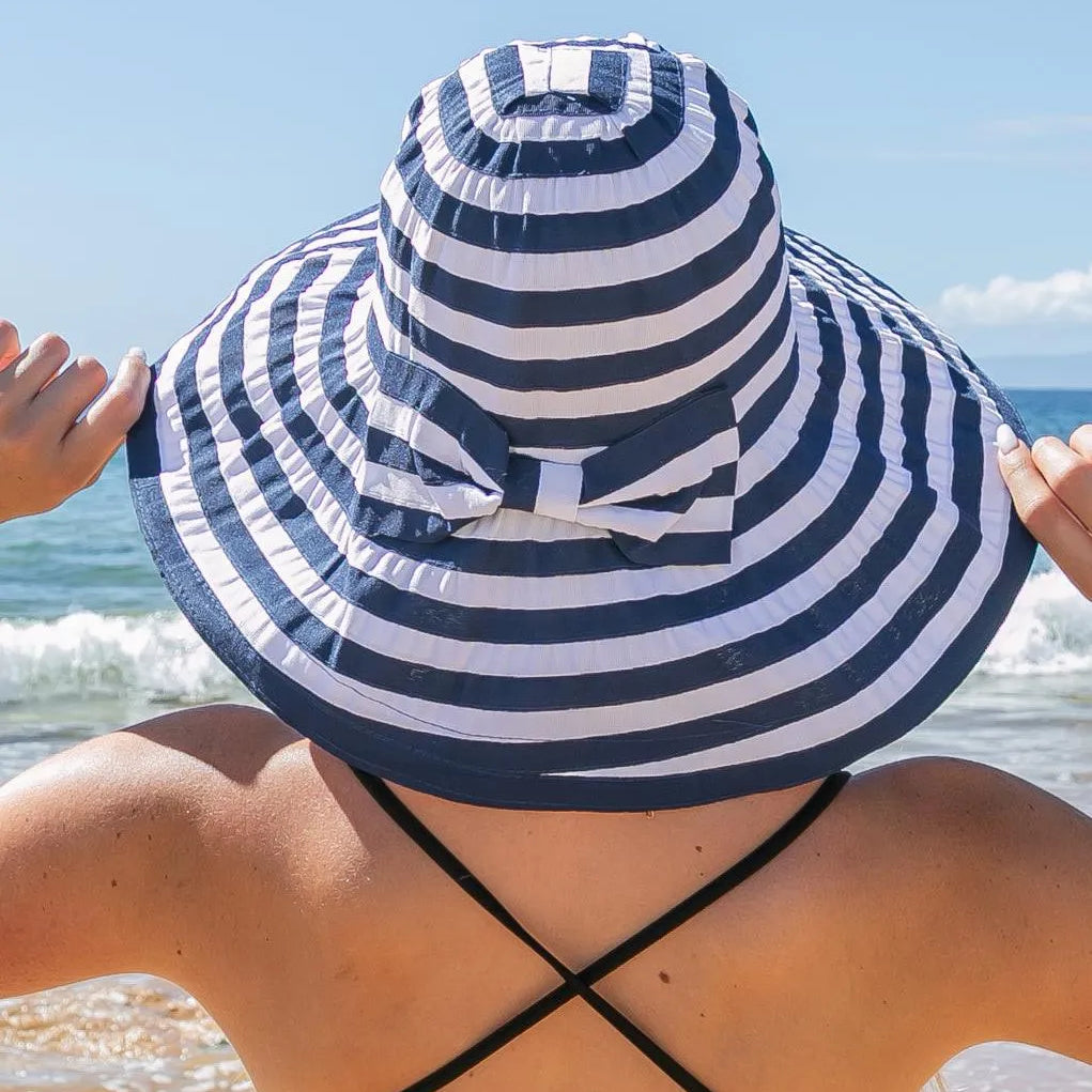 Bow Me Away Striped Bow Accent Sunhat-Women's Accessories-Shop Z & Joxa